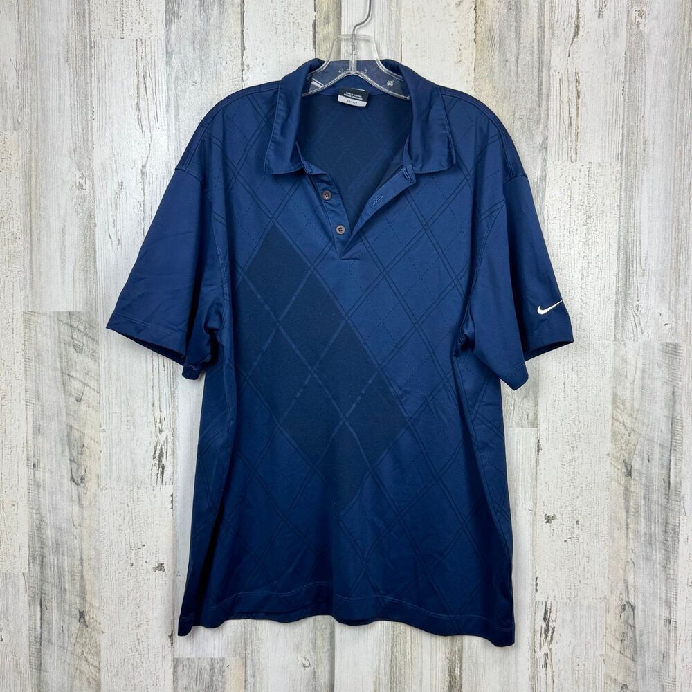 Nike Mens Polo Shirt Size XL Dark Blue Dri Fit Collared Golf Casual Pullover